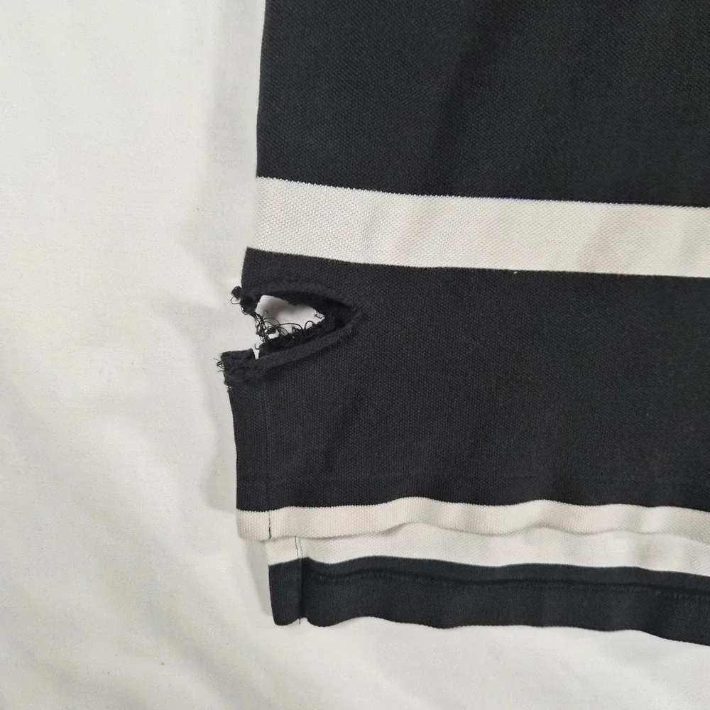 Vintage 90s Y2K Polo Ralph Lauren 3XLT Black White Striped Polo Shirt Pony